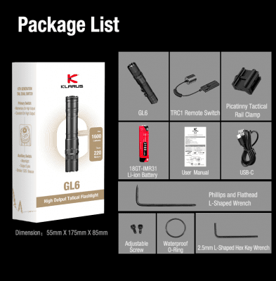 Klarus GL6 + Laser Picatinny - 1600LM IPX6