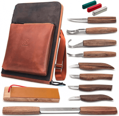 BeaverCraft S50X Deluxe Large Wood Carving Set With Walnut Handles