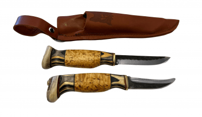 Wood Jewel Swedish Elkhound Double Knife with Opening Knife