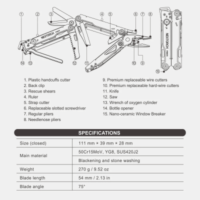 Nextorch Pioneer Rescue Tool MT20 Multiverktyg - Svart