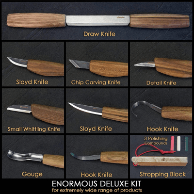 BeaverCraft S50X Deluxe Large Wood Carving Set With Walnut Handles