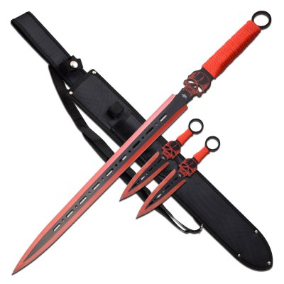 Master Cutlery Fantasy Master - Fantasy Sword with 2 Throwing Knives Cord Wraped