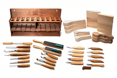 BeaverCraft S68 Täljkit med 28 knivar och Ställ
