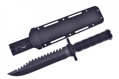 Tac Xtreme Black Rubberized Bowie w/Composite Sheath